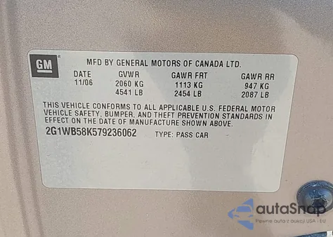 2007 Chevrolet Impala Ls from USA, damaged, VIN 2G1WB58K579236062